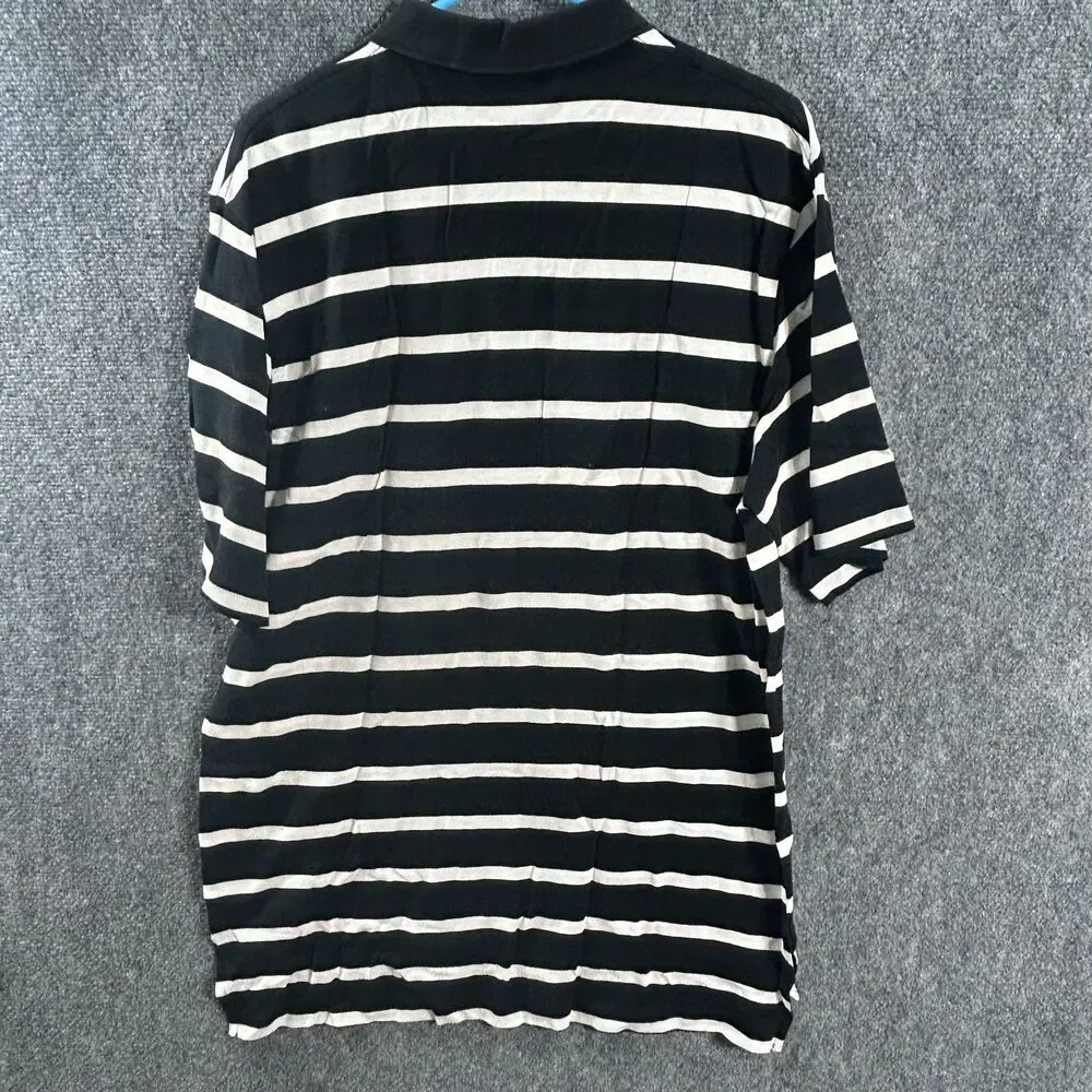 POLO GOLF Ralph Lauren Embroidery White‎ Pony Black and White Stripe Large EUC